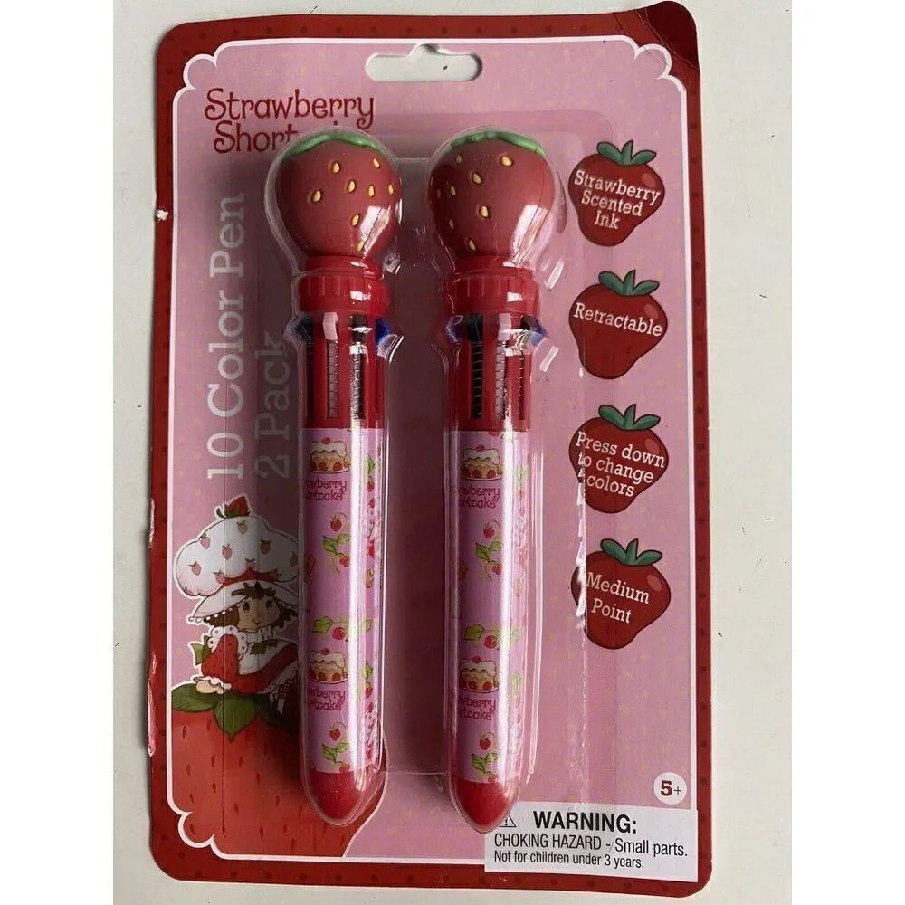 2 Pack Strawberry Shortcake Retro Scented Retractable 10 Color Pens Medium Point